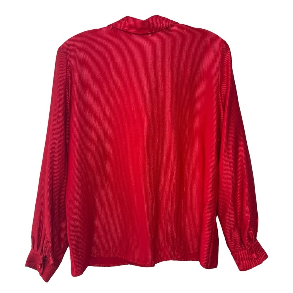 Vintage Ports 100% Silk Blouse Size Medium Red 80s Holiday - Picture 3 of 8